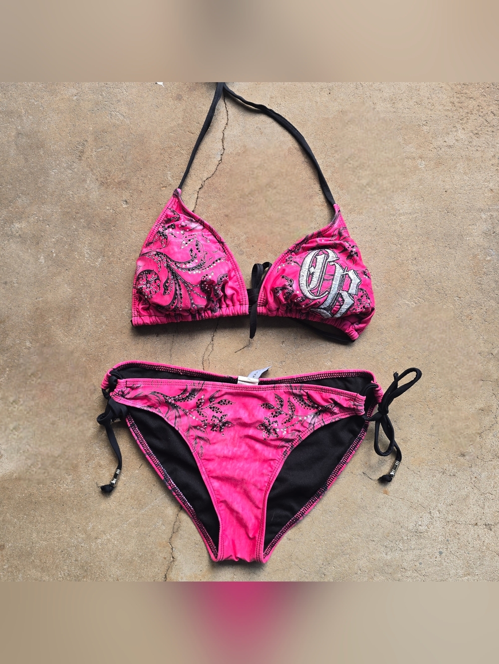 Vtg Y2k Crash & Burn Bling Cxnty Grunge Punk Scene Bikini Goth Rhinestone